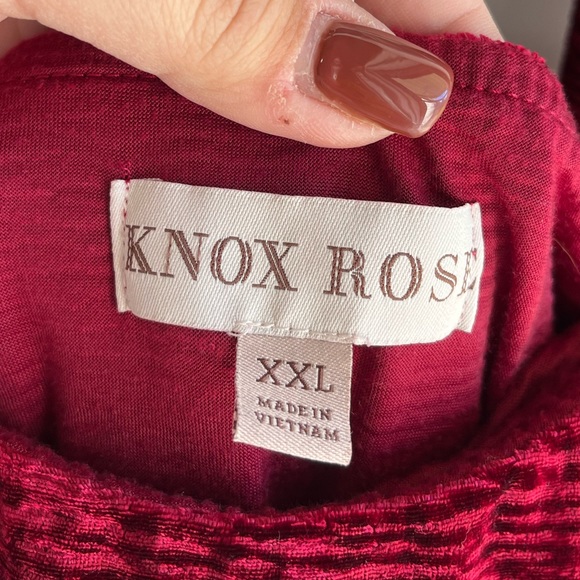 KNOX ROSE crushed red velvet off the shoulder ruffle accent top - Picture 4 of 6